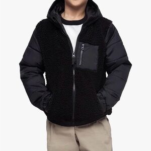 Fleece Bomber Jacket with Pocket and Hood